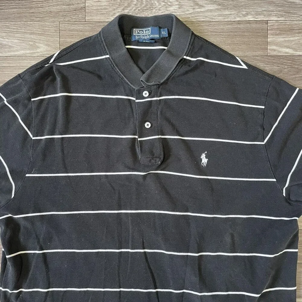 Polo Ralph Lauren Short Sleeve Polo Shirt Men’s XL Black White Striped Pony Logo